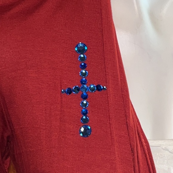 COPPER/RUST open cardigan crystal cross detail 3/4 sleeve tailored back NWT - Picture 4 of 7